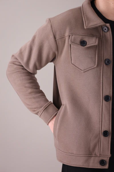 Taupe Brown Fleece Trucker Jacket