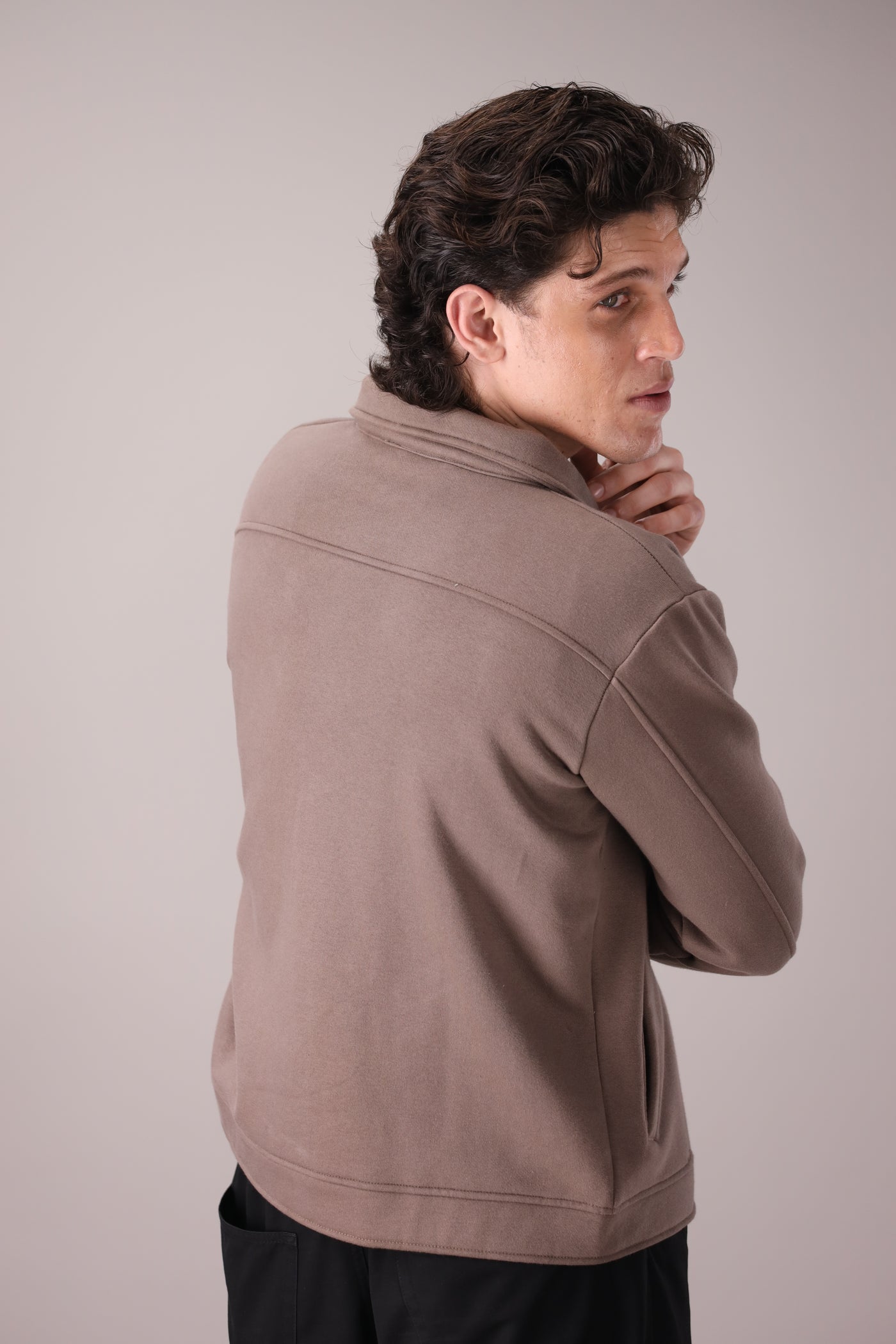 Taupe Brown Fleece Trucker Jacket