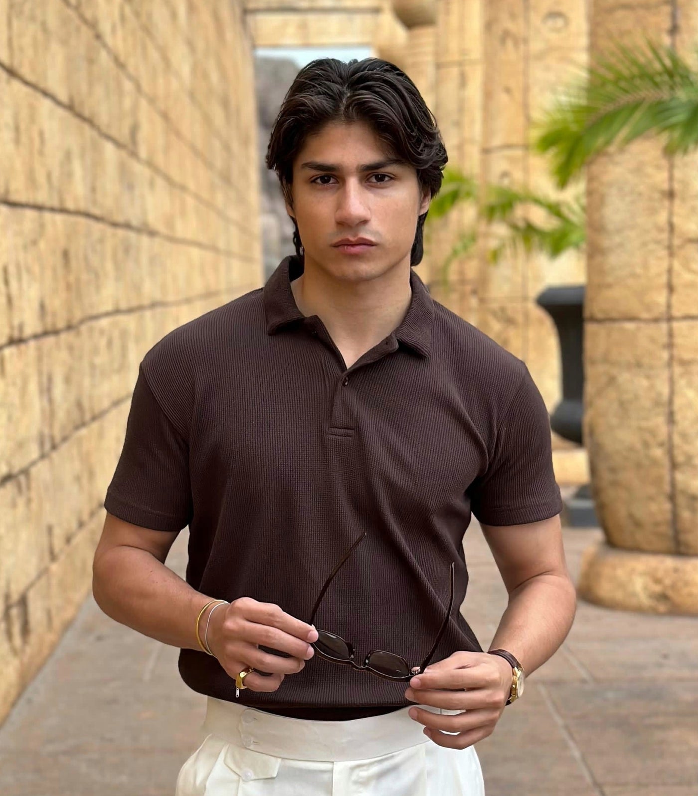 Chocolate Brown Waffle Knitted Polo shirt