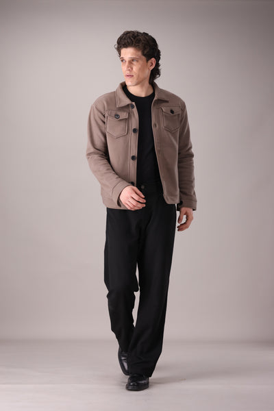 Taupe Brown Fleece Trucker Jacket