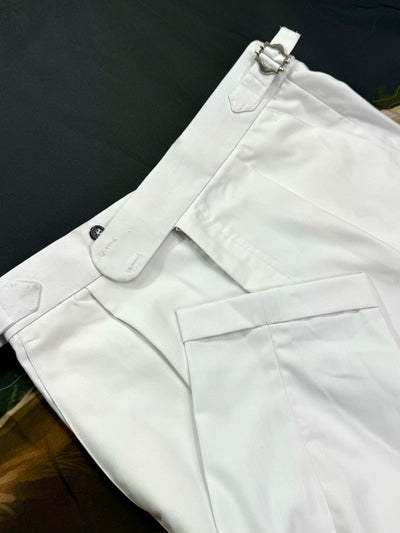 PURE WHITE PLEATED SIDE TAB TROUSER