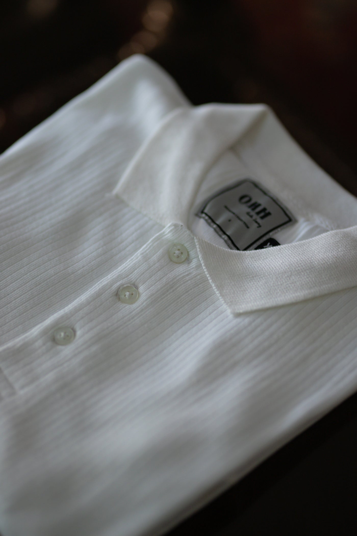 PEARL WHITE RIB KNITTED POLO SHIRT