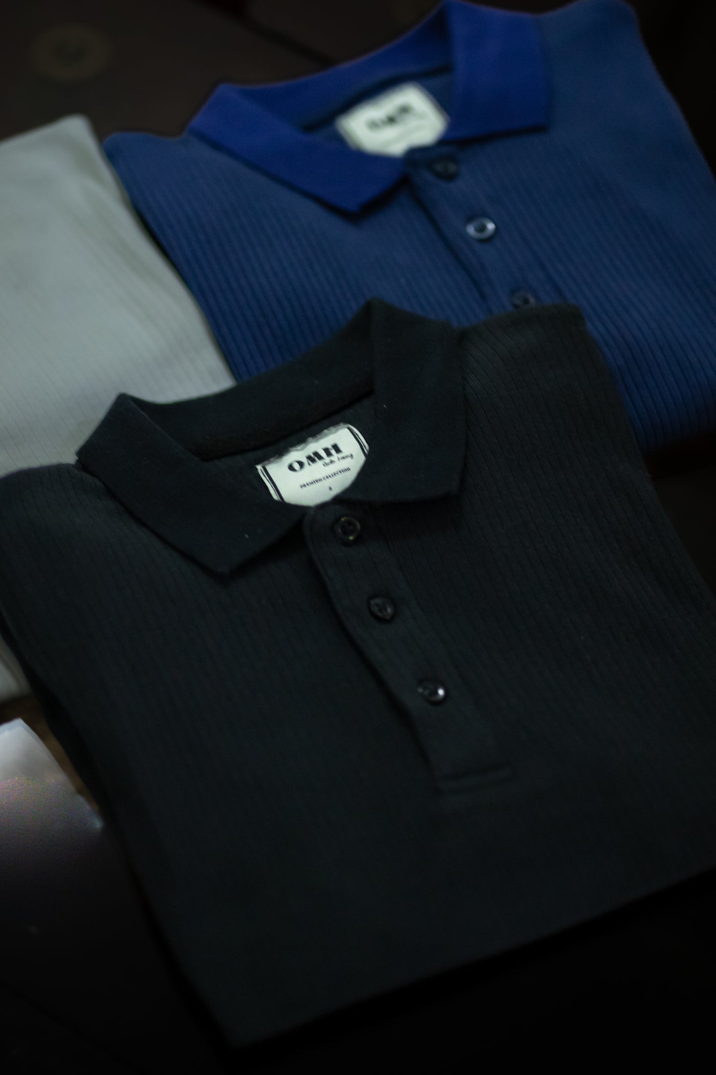 Black Rib Knitted Polo Shirt