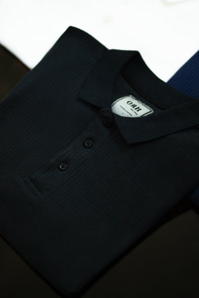 Black Rib Knitted Polo Shirt