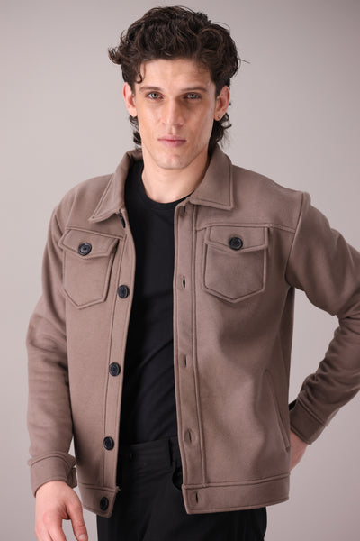 Taupe Brown Fleece Trucker Jacket